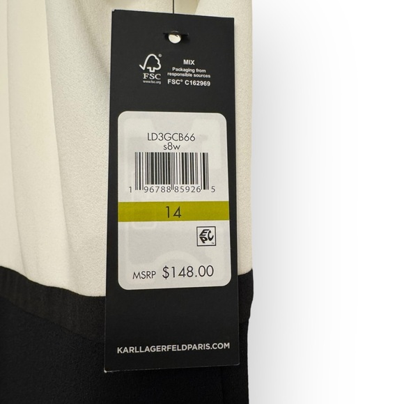 KARL LAGERFELD PARIS Collared Contrast-Trim Dress, Size 14, Black/White, NEW - Picture 11 of 12